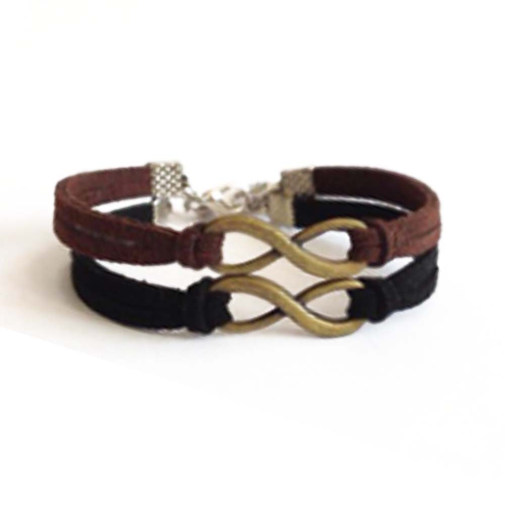 Gelang Couple Infinity Bronze Tali Suede Coklat Hitam