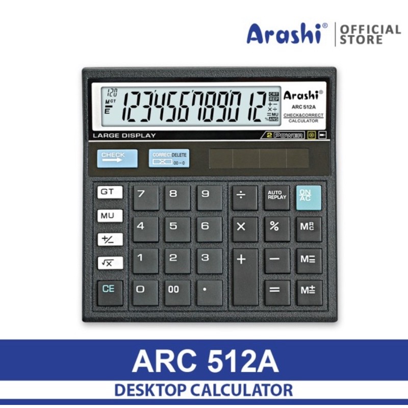 

ARASHI KALKULATOR ARC-512A / CALCULATOR / KALKULATOR 12 DIGIT / CHECK CORRECT - HITAM