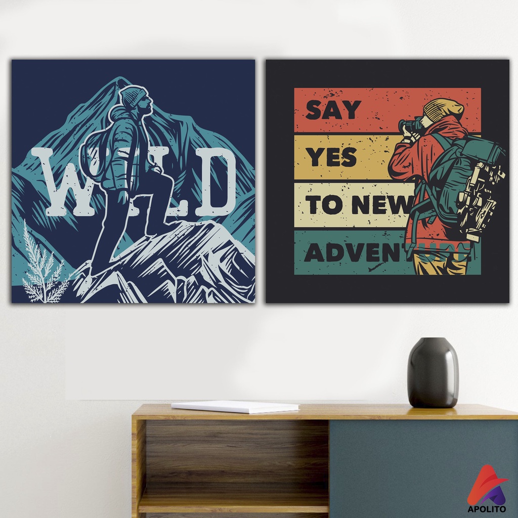 HIASAN DINDING ADVENTURE PENDAKI (30X30) WALLDECOR PAJANGAN POSTER HIASAN KAMAR DEKORASI KAYU