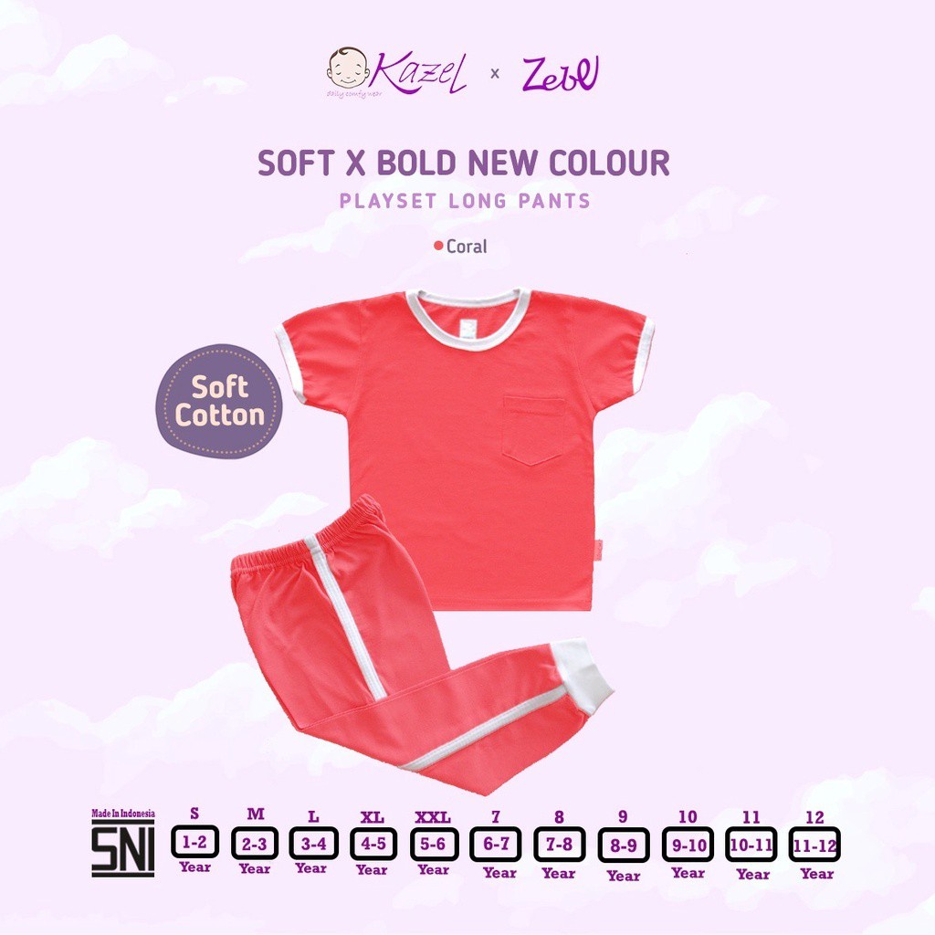 Kazel x Zebe Playset Longpants Soft x Bold New Colour - Pocket Edition Boy Girl Unisex Baju Anak Setelan Piyama 1-6 Tahun