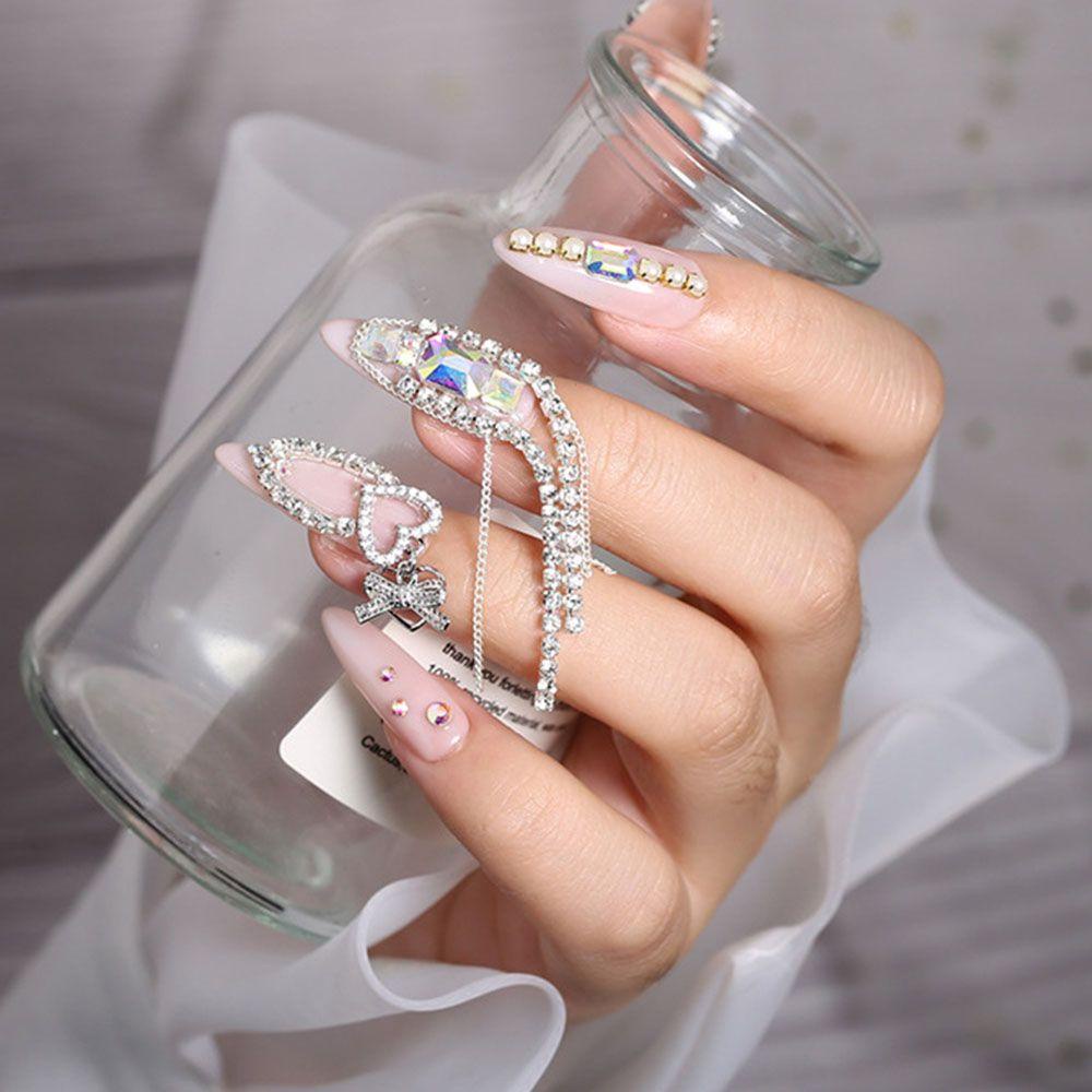 AUGUSTINA Agustina Rantai Nail Art Warna-Warni Fashion Nail Art Dekorasi Perhiasan Logam AB Kristal Kuku Berlian Imitasi Rantai