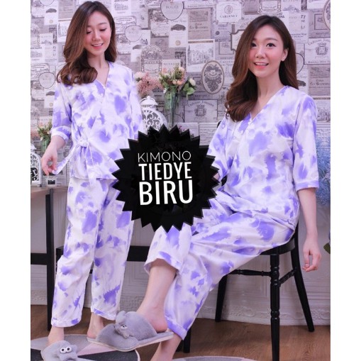 KIMONO PIYAMA TIE DYE CELANA PANJANG DAILY SET / PIYAMA SET BLUE BAJU TIDUR WANITA REMAJA DEWASA