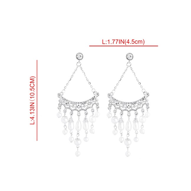 LRC Anting Tusuk Fashion White K Alloy Hollow Carved Diamond Earrings F77922