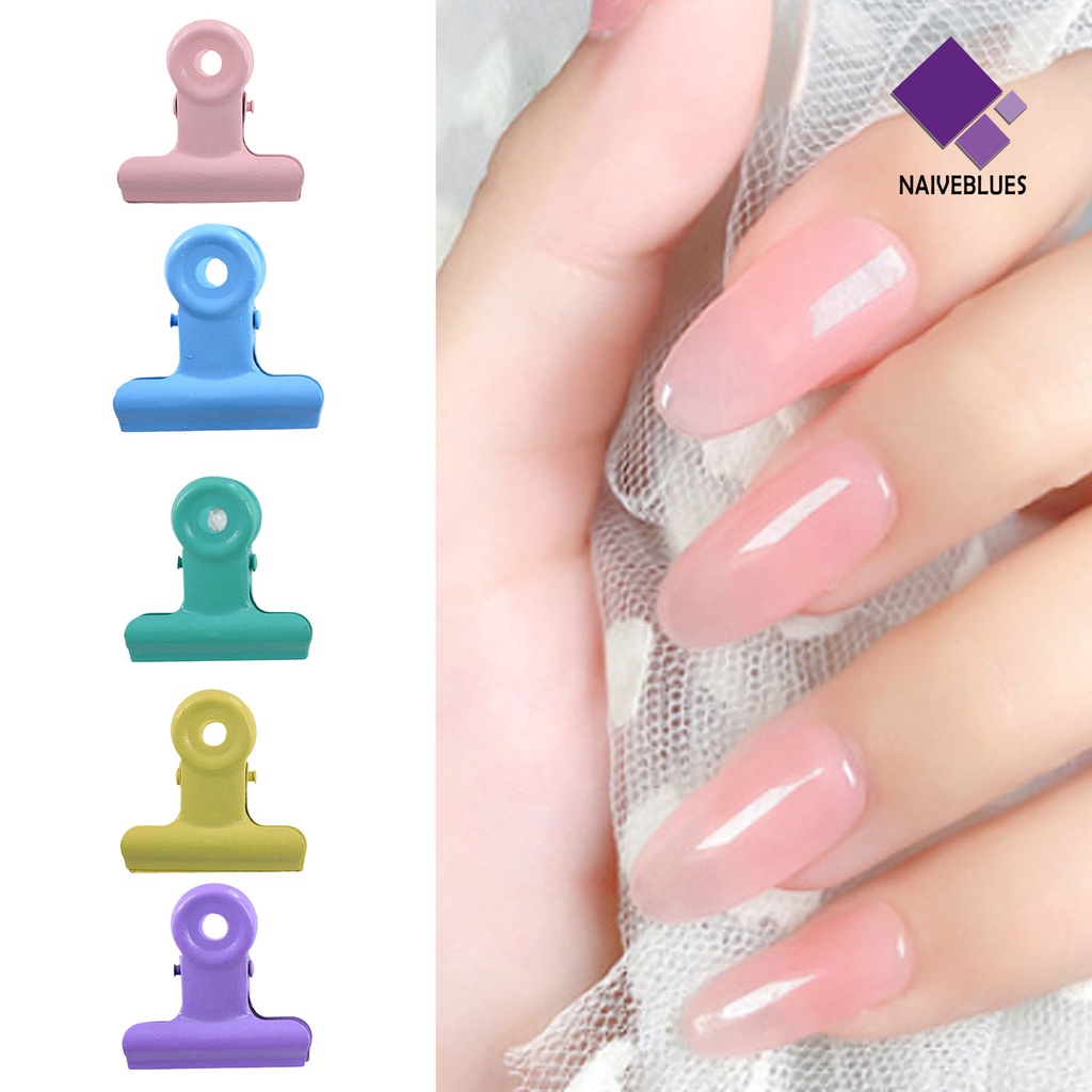 Naiveblue &gt; 5Pcs / Set Klip / Jepit Kuku Palsu Bahan Metal Untuk Nail Art