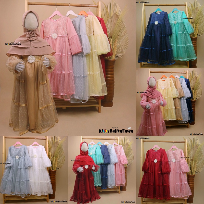 Gamis Arsyilla uk 3-8 Tahun [GRATIS JILBAB] / Dress Muslim Anak Perempuan Eksport Quality Premium Brukat Baju Pesta Babycinnamon