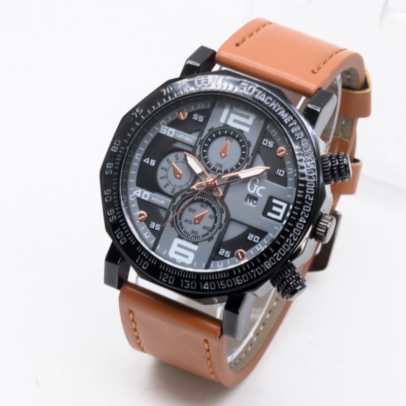 Promo  Jam Tangan Kulit Pria / Cowok Gc Guess Chrono Variasi Tangal Aktif
