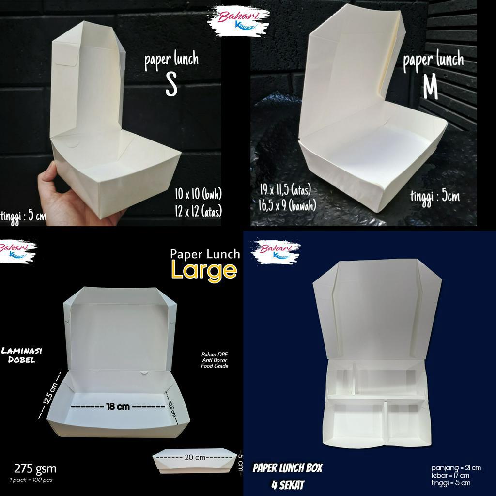 Paper Lunch Box Kemasan Kertas Nasi S M L Sekat Small Medium Large isi 100pcs