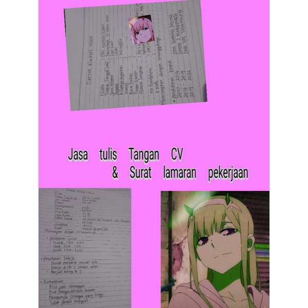 

Jasa pembuatan CV Tulis tangan & Surat lamaran pekerjaan