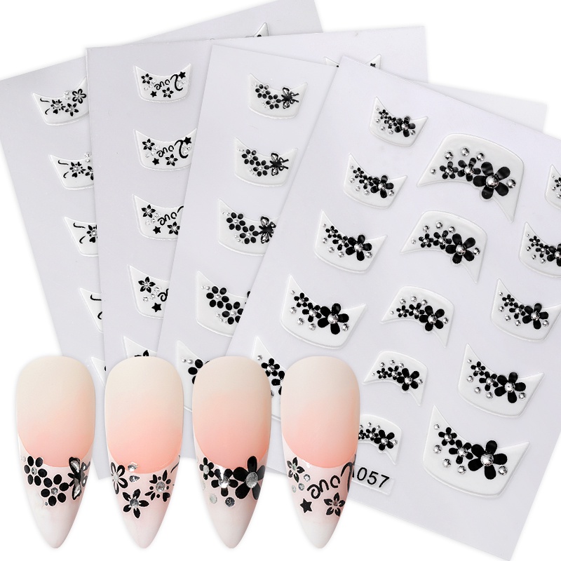 1 Lembar Stiker Kuku 3D Motif Bunga Aksen Berlian Imitasi Untuk Dekorasi Nail Art DIY