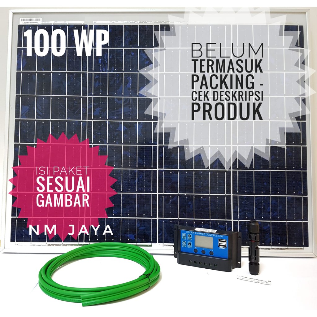 Paket Hemat Solar Panel 100WP  Controller 10A MC4 dan Kabel 2 Mtr