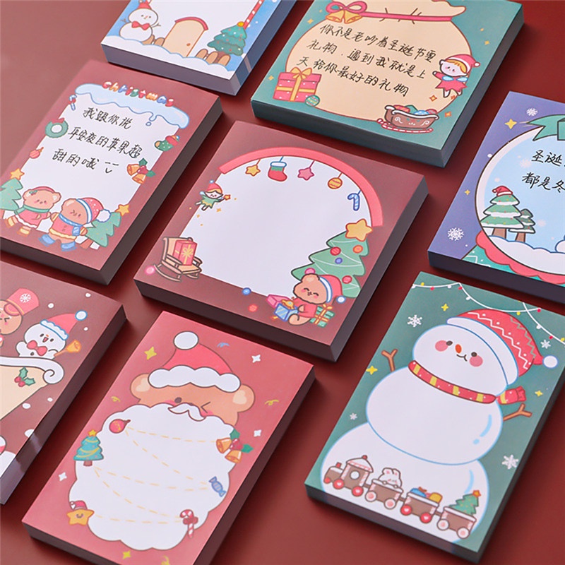 Tk 50 Lembar Kertas Memo Sticky Note Tema Natal Untuk Stationery Sekolah / Kantor