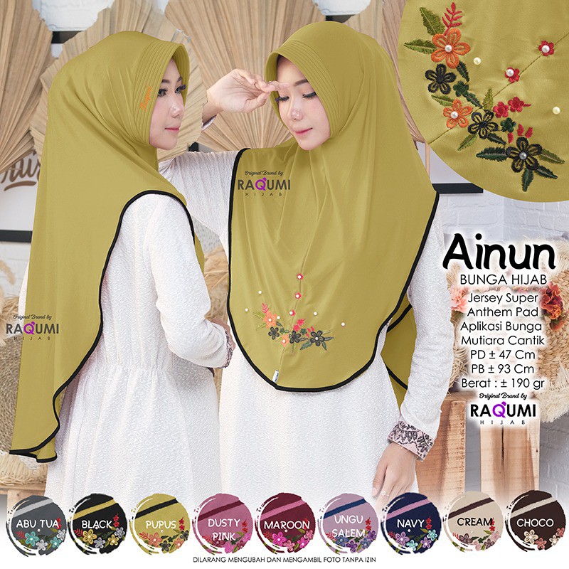 (TERBARU) AINUN BUNGA HIJAB INSTAN l JILBAB l  KHIMAR TERMURAH ORI By RAQUMI X MNV