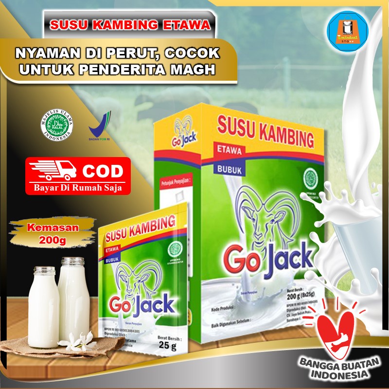 Susu Kambing Etawa Bubuk Go Jack 200gr Kemasan Sachet Susu Etawa Kambing Bubuk Minuman Susu Kambing Murni Sky Goat Evaporasi Asam Lambung Mag