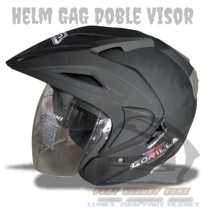 Helm Half Face GAG Gorila Hitam Doff Doble Visor Standart SNI DOT Original || Helm Open Face GAG Buk