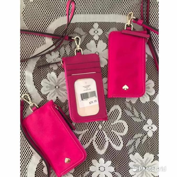 

BEST SALE Name Tag Kate Spade Lanyard ID Card Holder Authentic Original Fuchsia