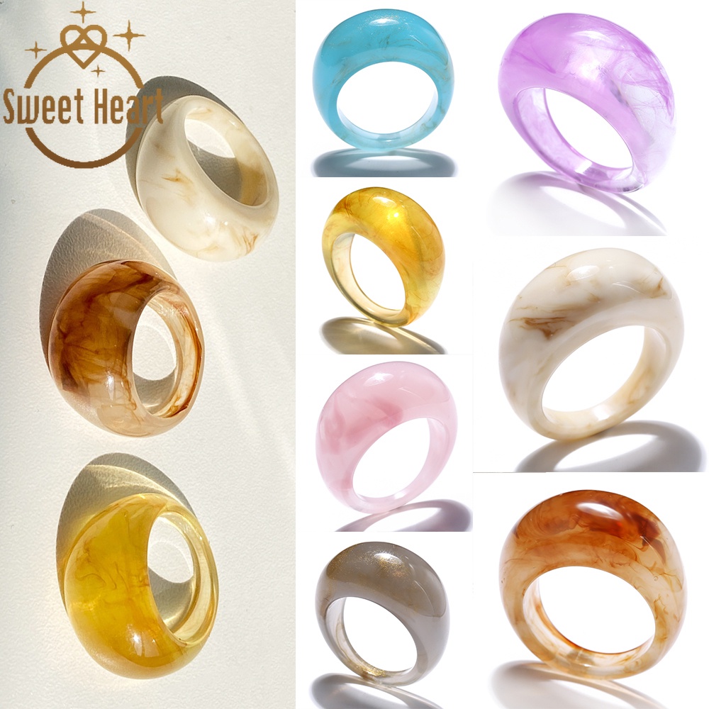 2021 Multicolor Acrylic Ring Resin Rings Women Girls Geometric Square Marble Pattern Transparent Chunky Rings  Clay Rings Personality Jewelry 2021 New