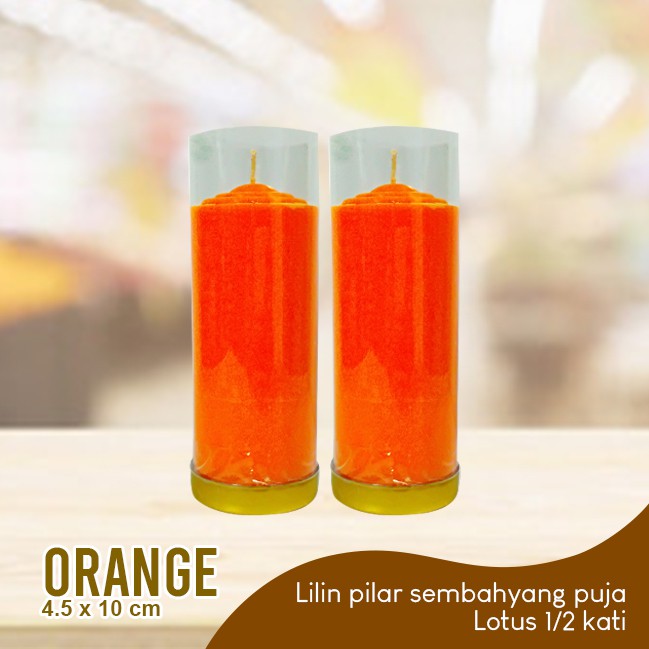 Lilin Lotus Orange Serbaguna Pilar 1/2 Kati Sepasang