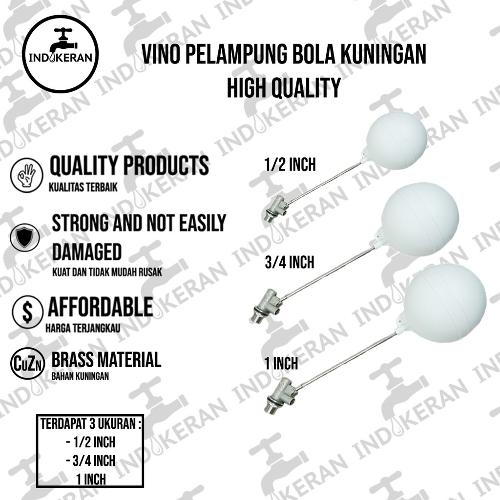 VINO - Plampung Bola Kuningan - 1/2 ,3/4, 1 Inch - High Quality