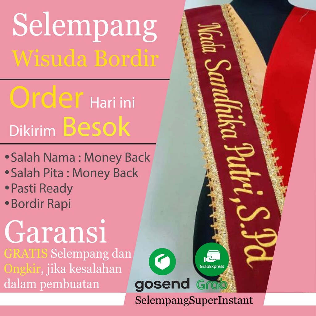 Selempang Slempang Selendang Slendang Wisuda Bordir Bludru Renda Custom Nama Sash Graduation Murah