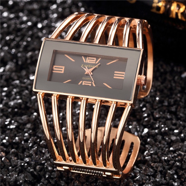 HOT PROMO Cansnow Wanita Jam Tangan Mewah Modis Mawar Emas Gelang Gelang Jam Tangan Wanita Gaun-rose gold black