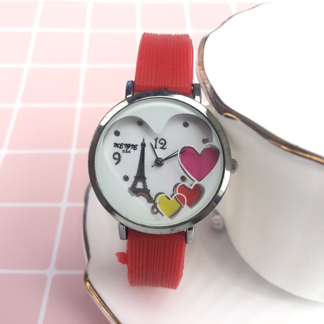 ［Ready Stock］Jam tangan wanita fashion karet gaya Paris love  S1115