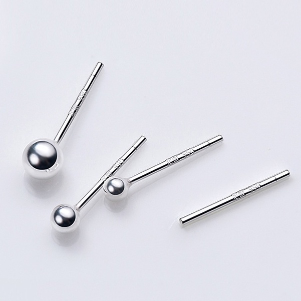 Anting Tusuk Model Manik-Manik Bulat Kecil Gaya Korea Bahan silver S999 Untuk Wanita