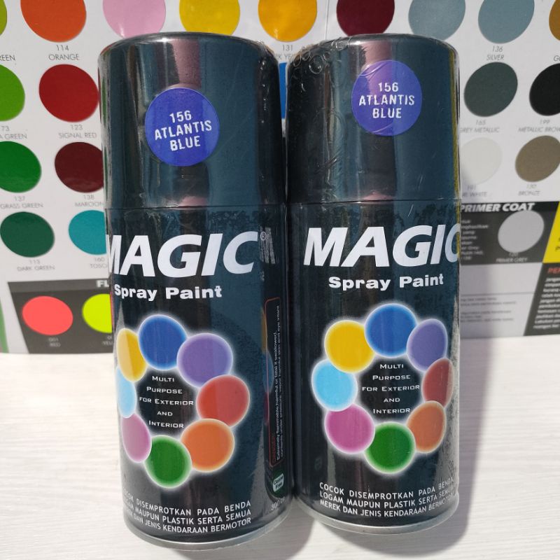 Magic Spray Paint Pilox Pilok Cat Magic Atlantis Blue Biru Glossy 156 300cc Cat Semprot Serbaguna Magic 300 cc