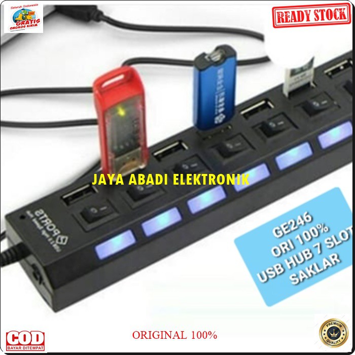 G246 USB HUB SAKLAR 7 PORT SLOT SAMBUNGAN DEVICE ALAT PENAMBAH CABANG ADA SAKLAR ON OFFNYA CABLE KONEKTOR KABEL KOMPUTER CPU LAPTOP SPEED PC ADAPTOR PENGHUBUNG BISA UNTUK SEGALA KOMPUTER BISA JUGA UNTUK SEGALA JENIS ADAPTOR HP UNTUK CAS