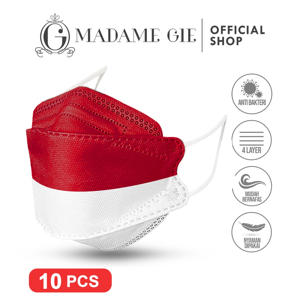 LIZBEAUTY - Madame Gie Protect You KF94 Mask [Merah Putih] - Masker 10 Pcs