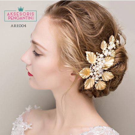 [BISA COD] AKSESORIS RAMBUT HEADPIECE PENGANTIN TIARA WEDDING GOLD ARE004