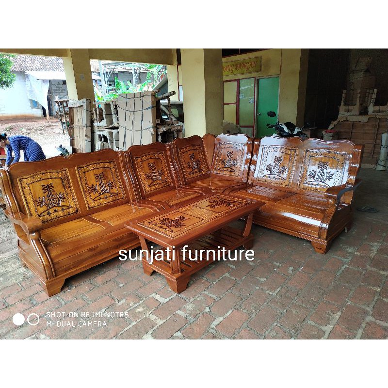 kursi sudut tulang gajah minimalis ukir bambu