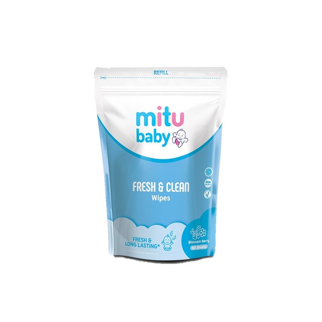 Mitu Baby Tisu Basah Fresh &amp; Clean Biru Refill 60'S