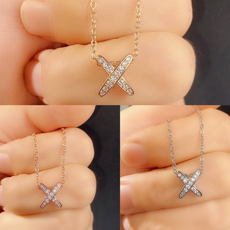 Kalung Rantai Klavikula Bahan Sterling Silver 925 Desain Huruf X Untuk Wanita