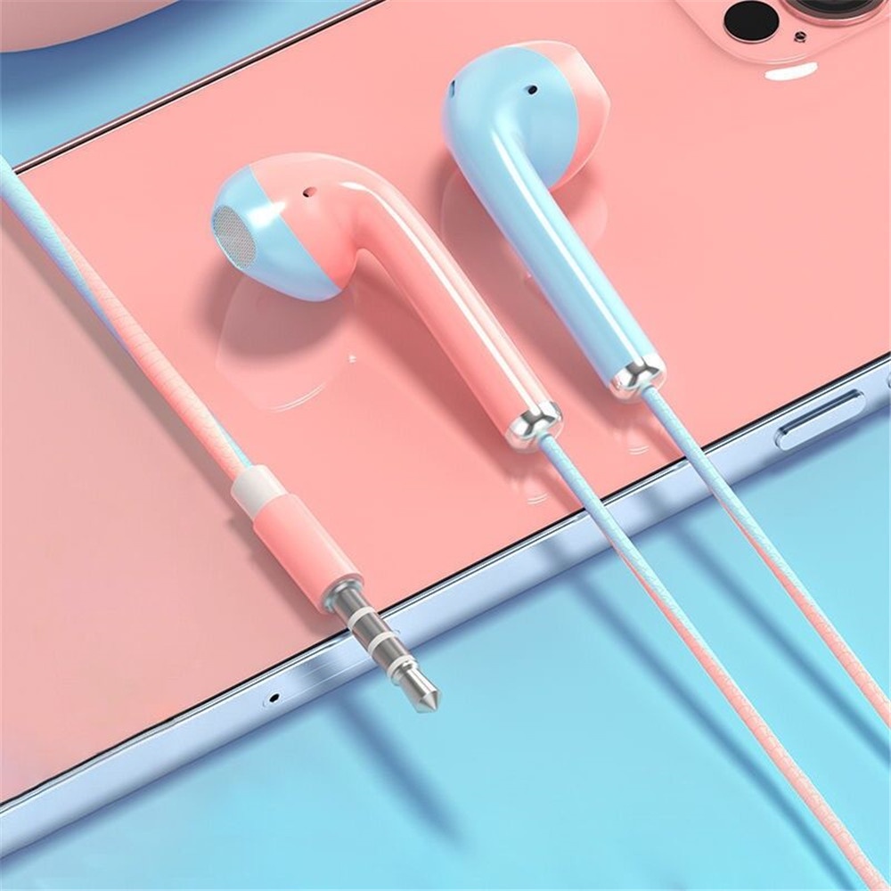 Earphone In Ear Dengan Mic + Pengatur Volume Dan Box Penyimpanan Ukuran 3.5mm Warna Macaron