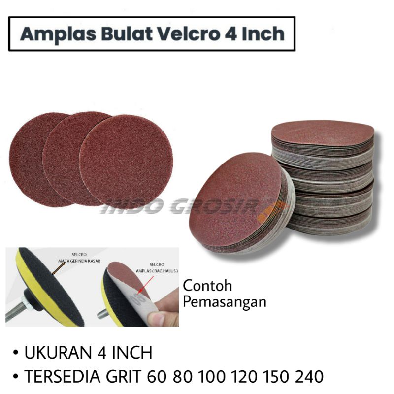 10 LEMBAR Amplas Bulat Velcro 4&quot; Hamplas Tempel Grid Grit 60 80 100 120 150 180 220 240 320