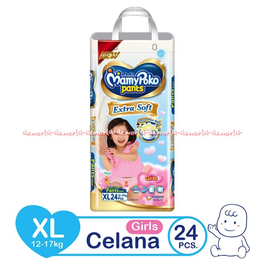 Mamypoko Pants Extra Soft Girls XL 24 diapers celana daya serap tinggi