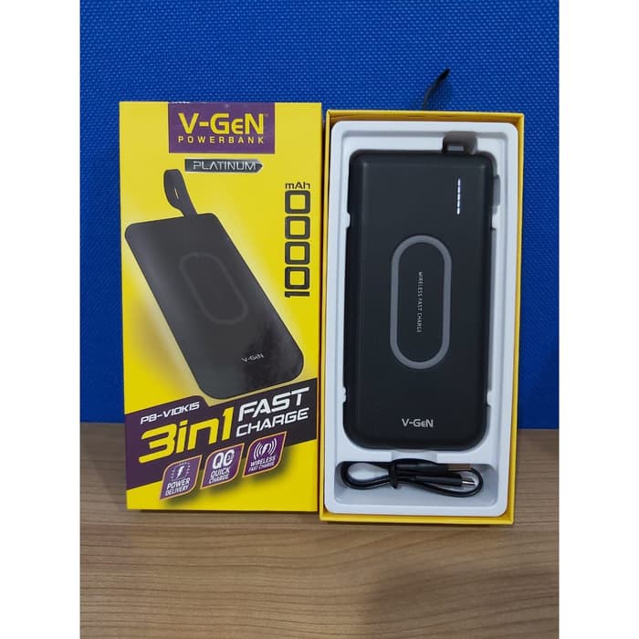 Powerbank V-GeN V10K15 10000mAh Wireless Fast Charging PD Type C Input