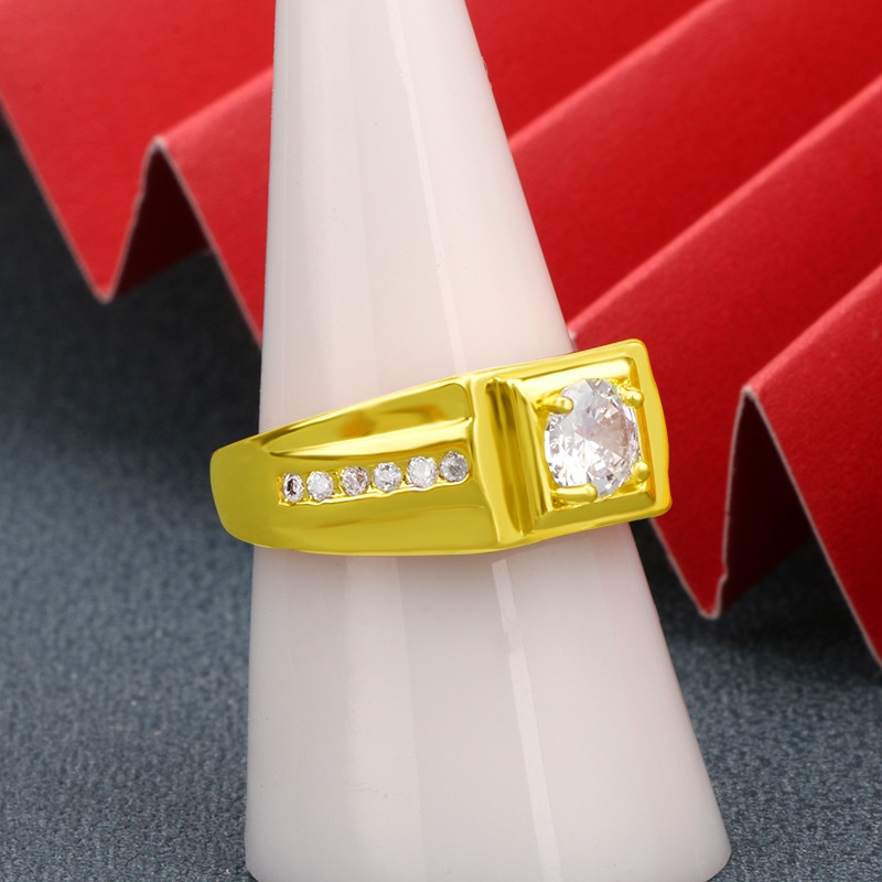 Cincin Emas Asli Kadar 375 Hias Berlian Zirkon Gaya Korea Untuk Pria