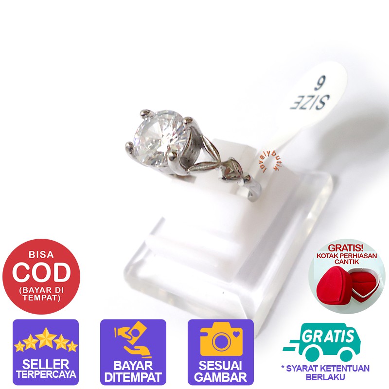 Lovelybutik Cincin Titanium Anti Karat Dewi Cincin Wanita Model Permata Besar Cubic Zirconia