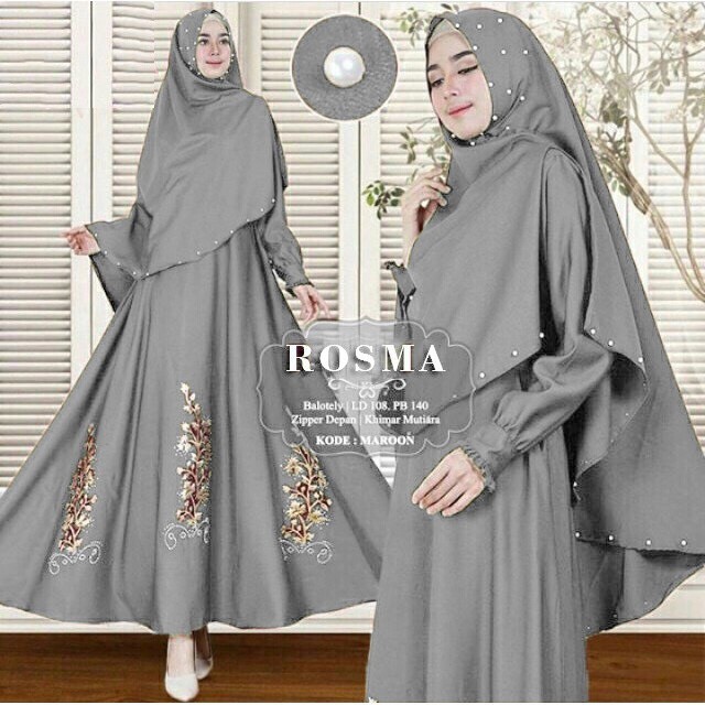 BW Fashion ROSMA SYAR'I pink, mustard, grey, navy, maroon, black, tosca N1 gamis cantik fit to XL