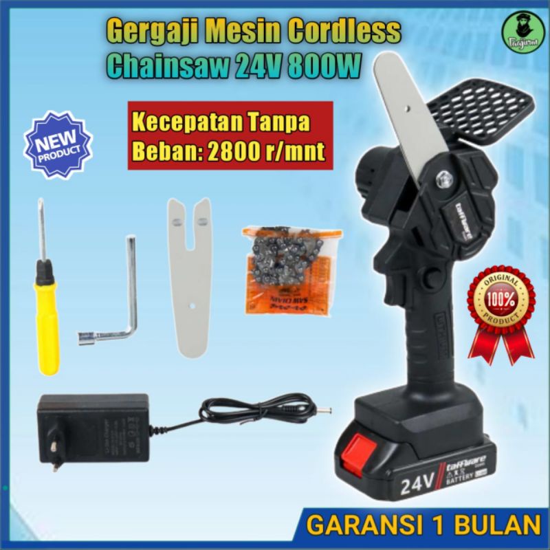 ORIGINAL Taffware Chainsaw mini Gergaji Mesin Cordless Chainsaw 24V 800W - D2605 gergaji listrik ger