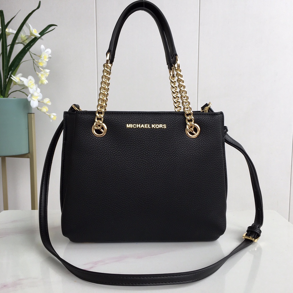 【Stock Ready】New MK 0134 Women's Full Leather Arielle Chain Tote Bag Shoulder Bag Crossbody Bag (bla