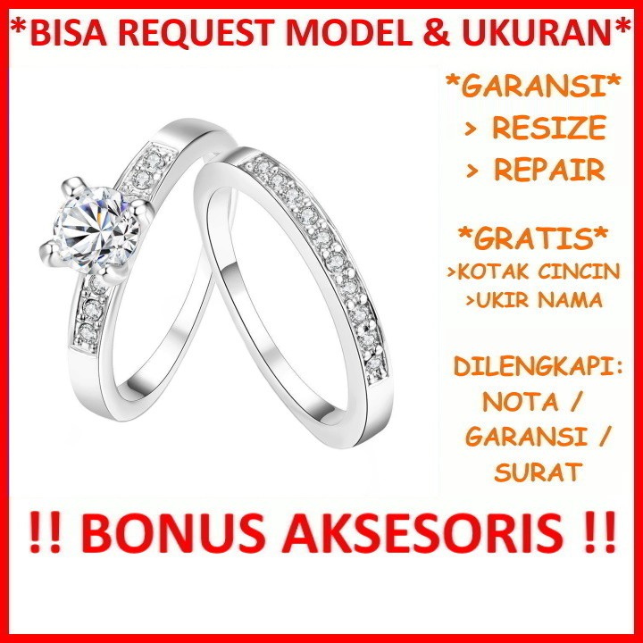 Gratis Ukir Nama Bisa Pesan Model Garansi Asli Cincin Kawin Couple Nikah Emas Putih Palladium ID520