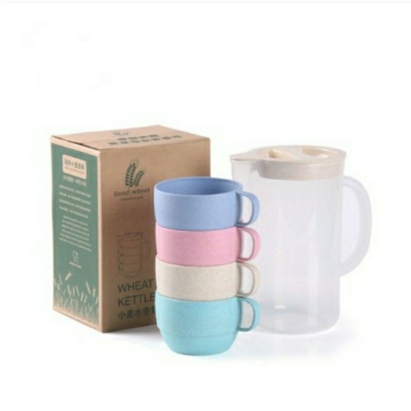 Teko Gelas Set 5 In 1 /Travel Cup/Water Mug / Cangkir Air Warna Warni