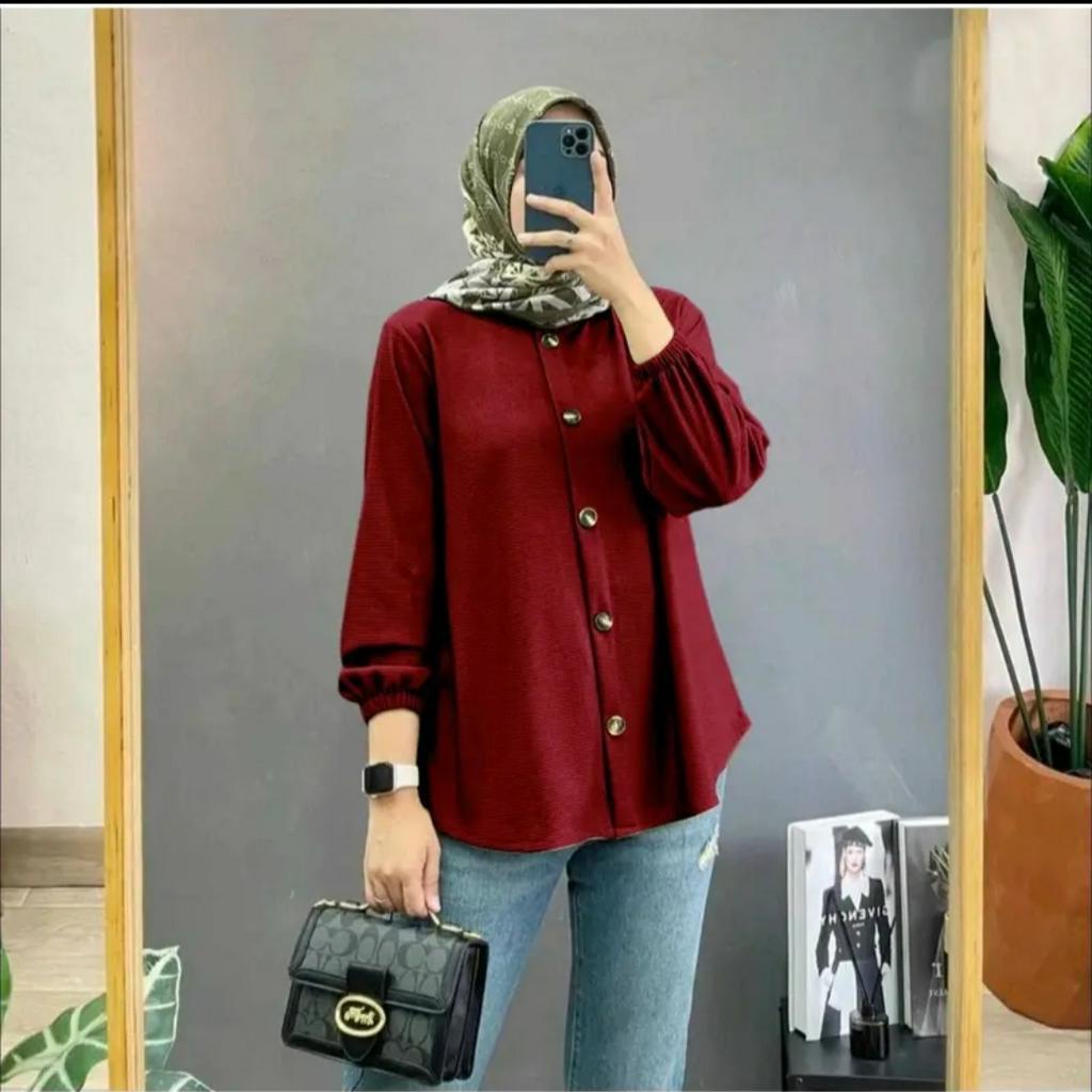 BLOUSE NAGITA BLOUSE CRINKLE AIRFLOW TERBARU 2023 KEKINIAN MOTIP POLOS LENGAN PANJANG UKURAN JUMBO SIZE S M L XL XXL XXXL 5XL LD 140