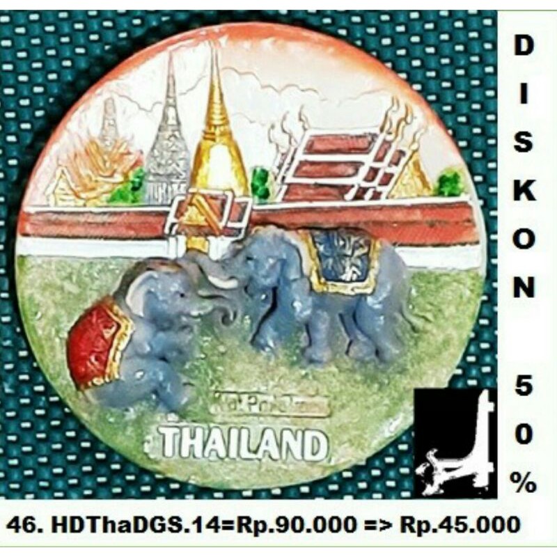 Souvenir Hiasan Dinding Manca Negara Thailand Dua Gajah Sircus, dia 14 Cm