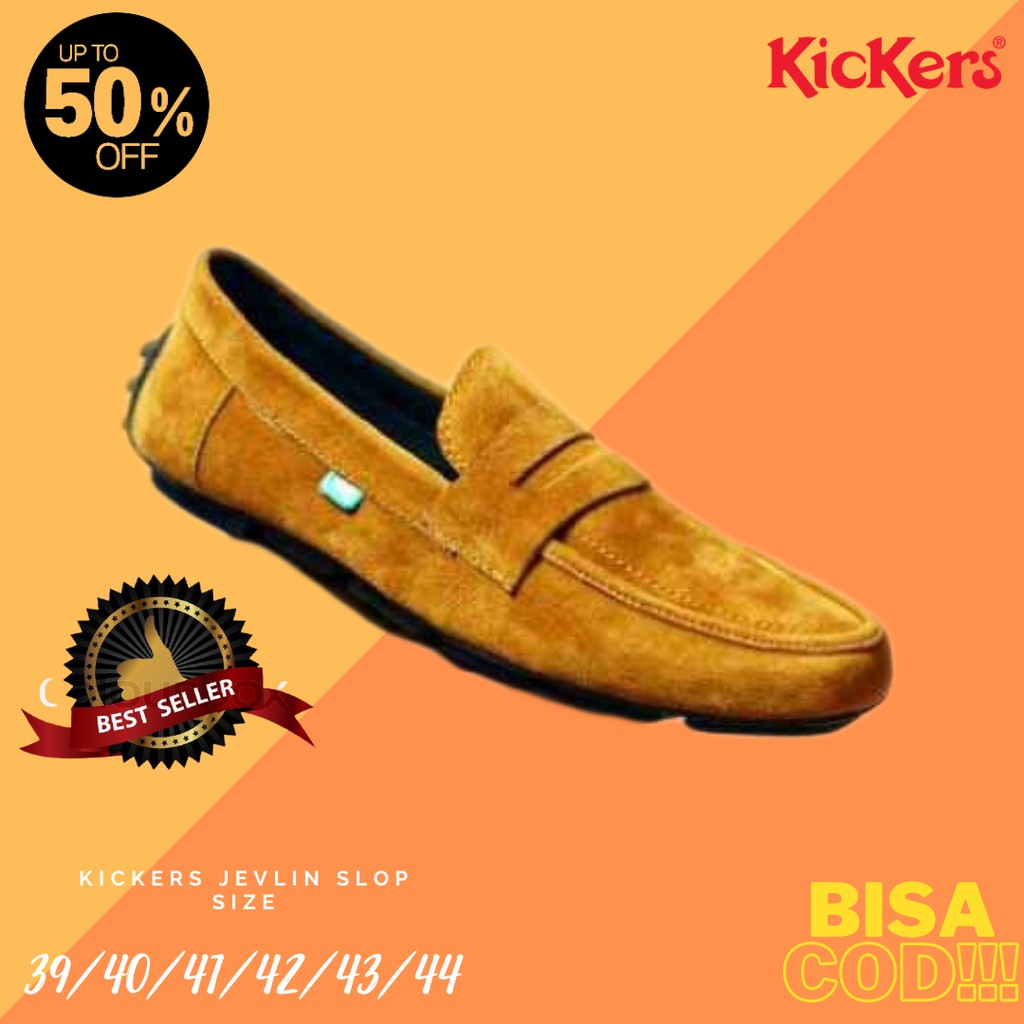 BIG SALE!! Sepatu Pria Kickers Jevlin Tan Mocasin Slop Suede Kasual Santai Selop Kerja Slipon Gaya