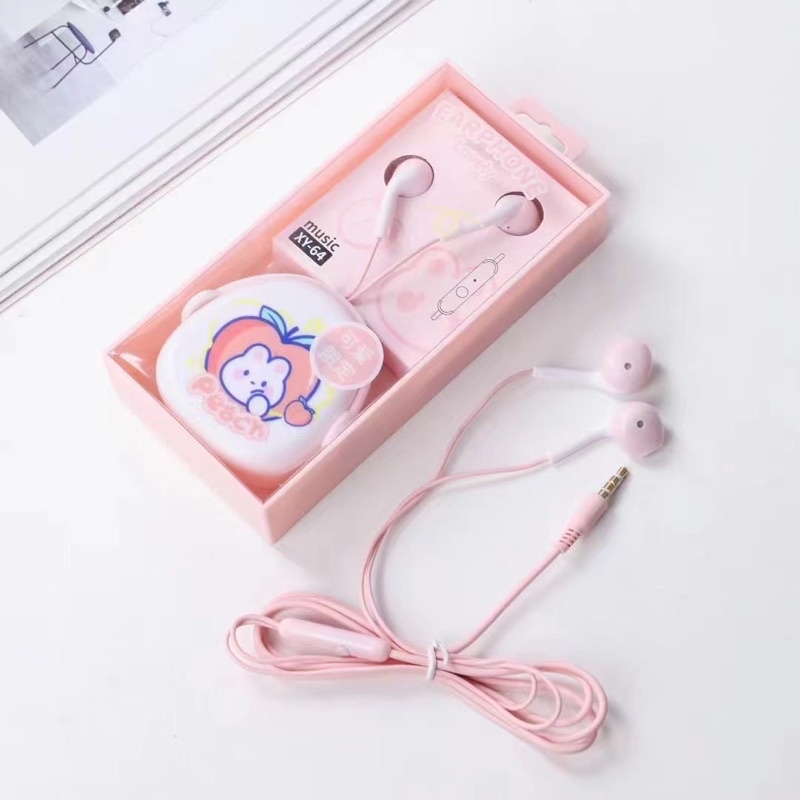 [ XY-64 ] Set Headset Earphone Lovely earphone Sweet   /Wadah  penyimpanan Earphone Karakter CUte sweet