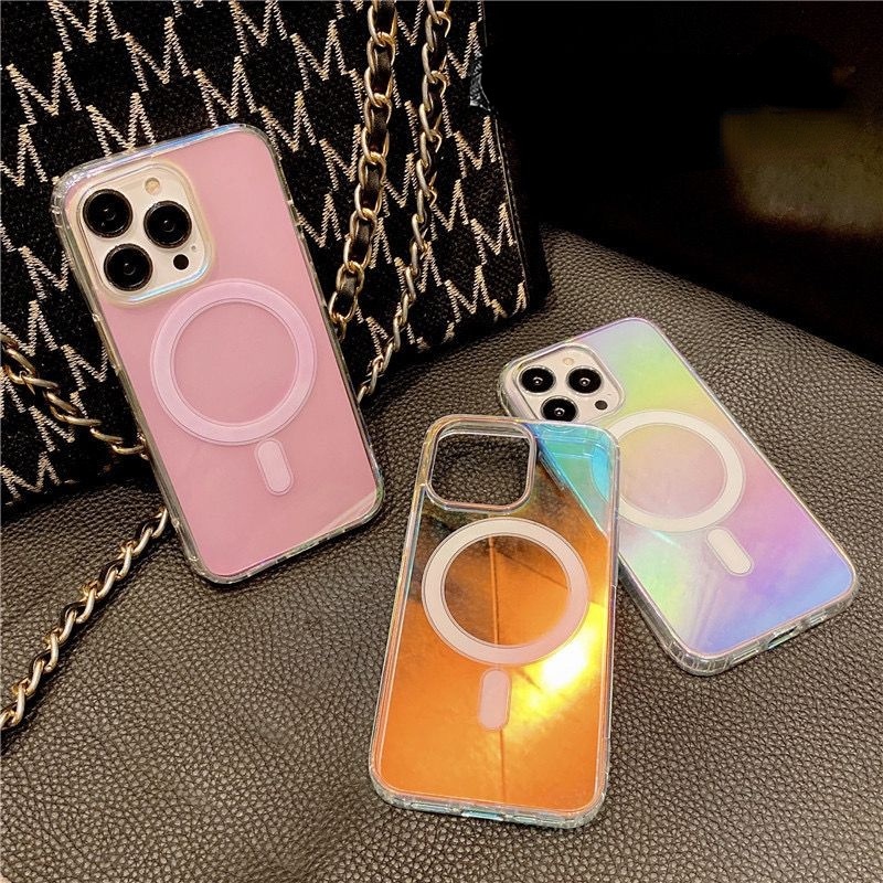 Case Magnetik Laser Warna-Warni Untuk iPhone 12 13 14 11 Pro Max X Xs Max Xr reyv