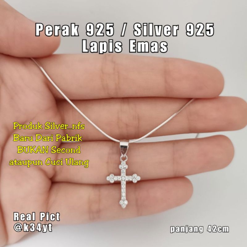 Kalung Salib Perak 925 Lapis Emas Putih Kalung Bandul Salib Kalung Perak Salib Kalung Salib Silver